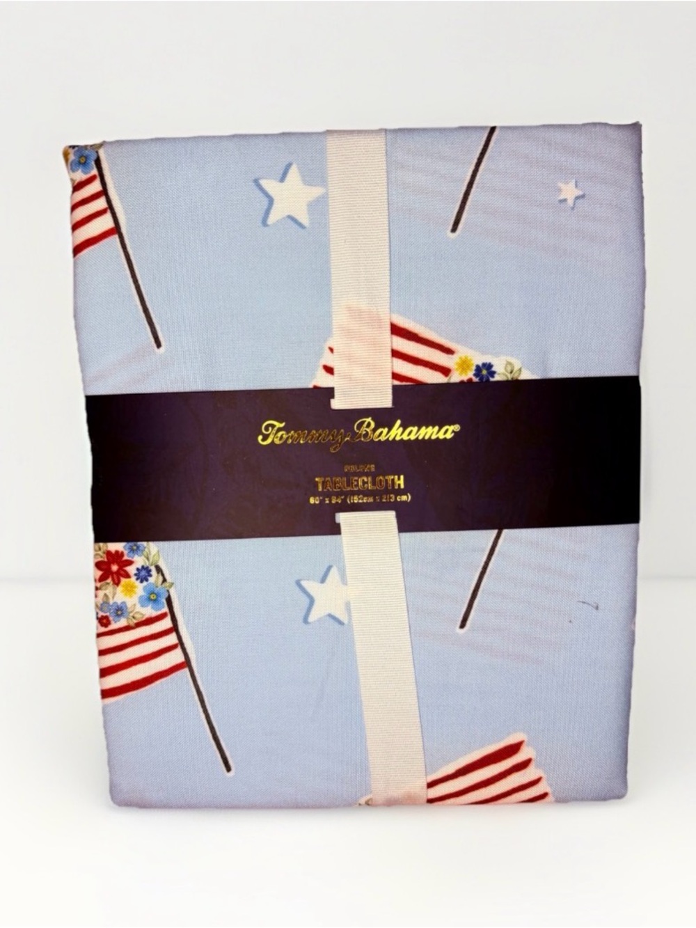Tommy Bahama Patriotic Amarican Flag Tablecloth 60”x84” Light Blue 4th of July